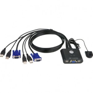 SWITCH KVM cu 2 Porturi USB, ATEN CS22U, permite controlul a 2 PC-uri cu un set tastatura si mouse USB, si un monitor VGA. Telecomanda pt. switch intre cele 2 PC-uri., cablu 90CM